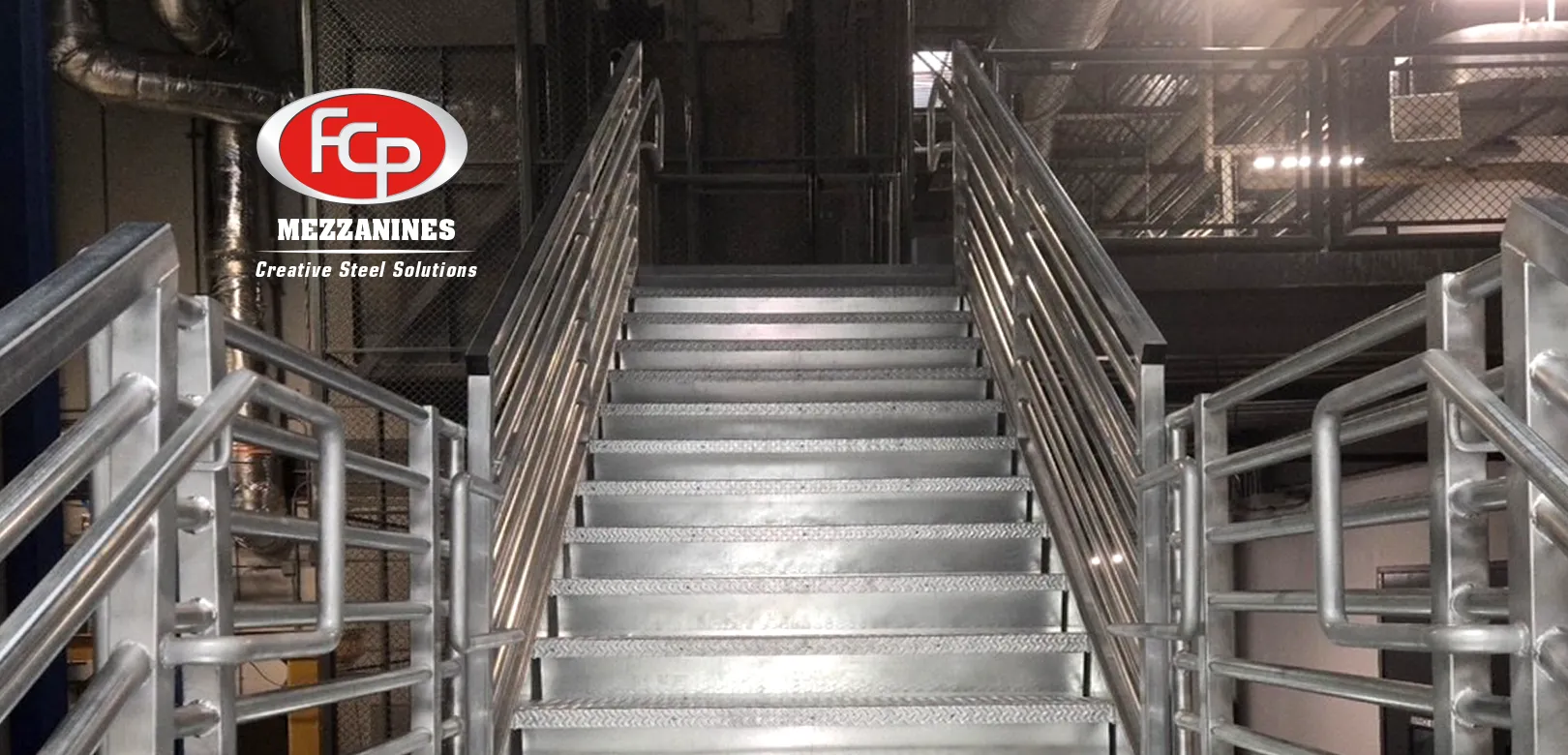 Custom Industrial Steel Stairs by FCP - image shows diamond safety plating and railing